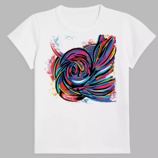white t-shirt with space spiral print