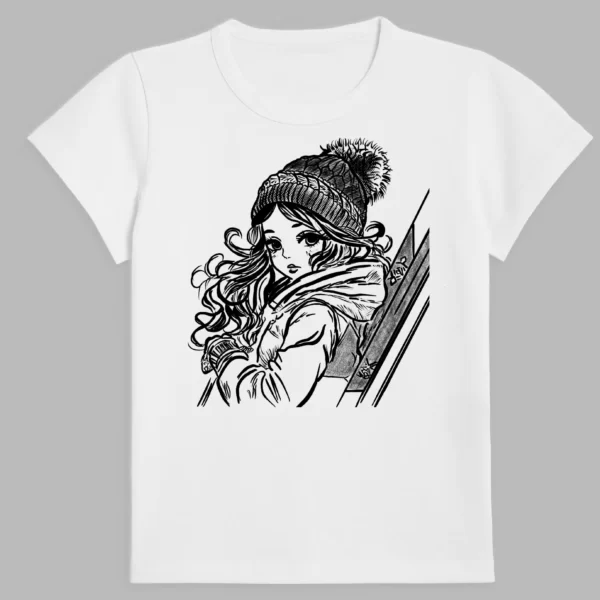 white t-shirt with winter mood print