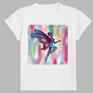 white t-shirt with a print of fairy