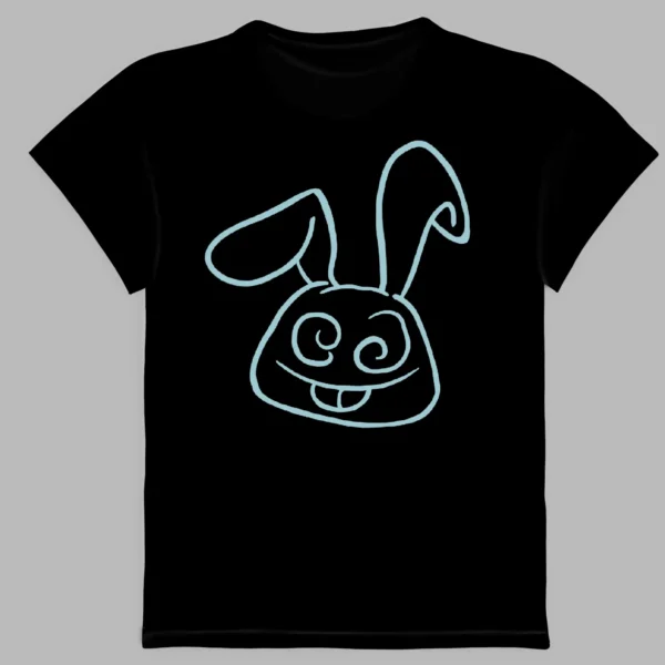 a black t-shirt with a print of crazy rabbit