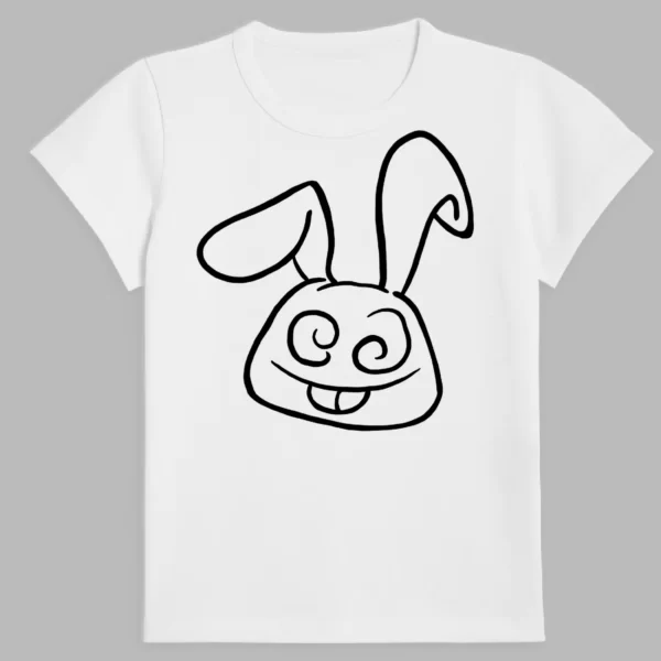 a white t-shirt with a print of crazy rabbit