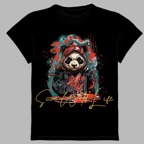 a black t-shirt with a save wild life print