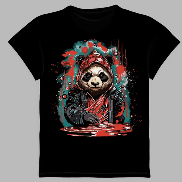 a black t-shirt with a panda print