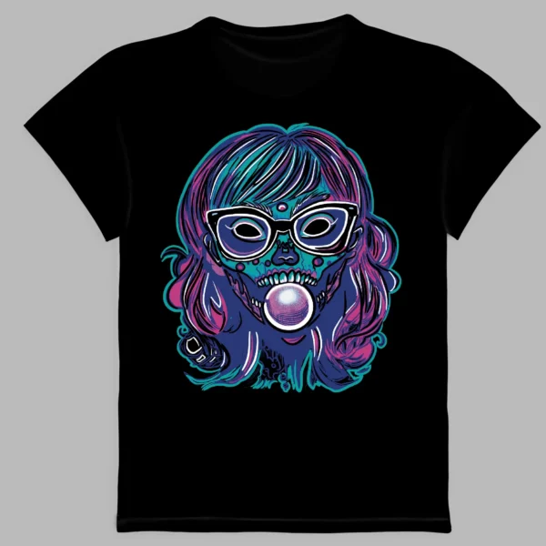 a black t-shirt with a print of the monster girl
