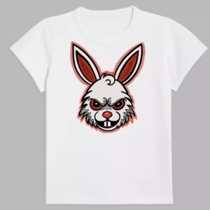 white t-shirt with angry rabbit print