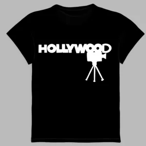 a black t-shirt with a print of hollywood