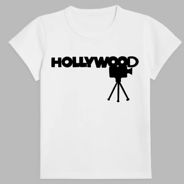 white t-shirt with hollywood print