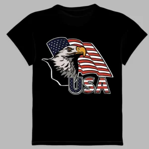 a black t-shirt with an eagle print and the united states flag