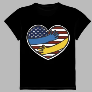 a black t-shirt with a heart-shaped united states print