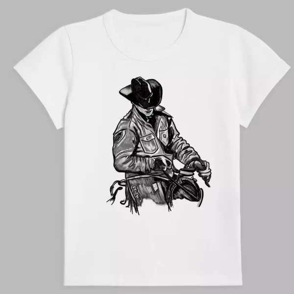 a white t-shirt with an arizona cowboy print