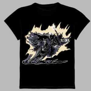 black t-shirt with a print of the dark knight