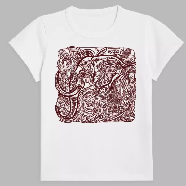 a white t-shirt with elephant print