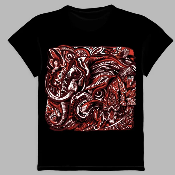 a black t-shirt with a print of wild nature