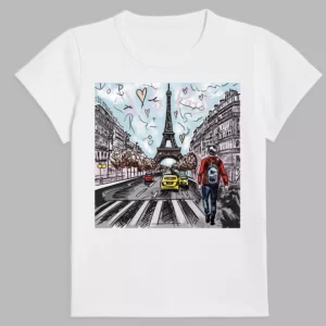 white t-shirt with a print love paris