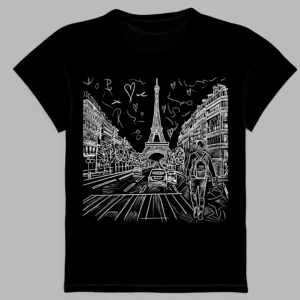 black t-shirt with paris print