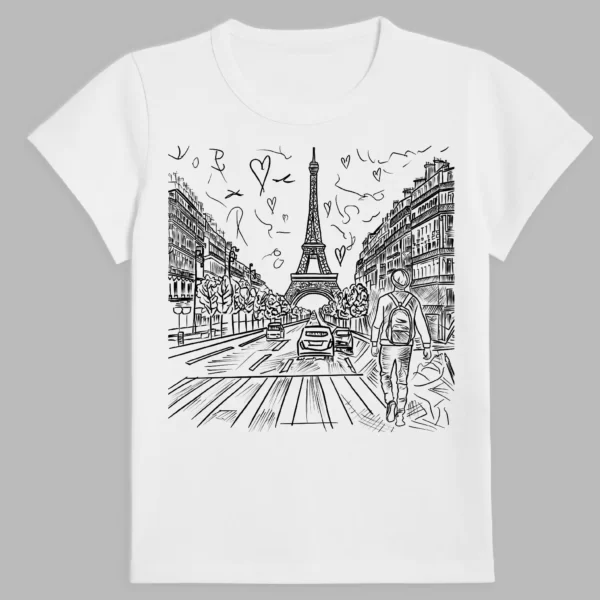 white t-shirt with paris print