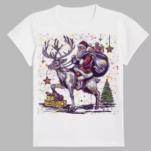 white t-shirt with santa claus print