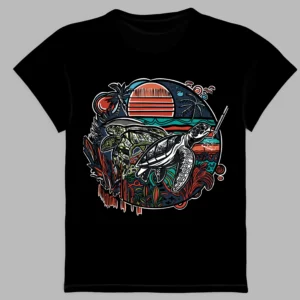 black t-shirt with turtles print