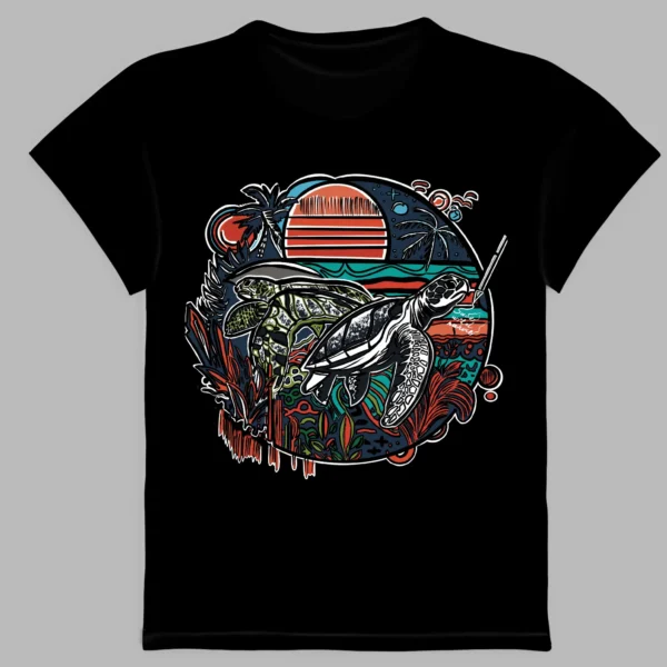 black t-shirt with turtles print