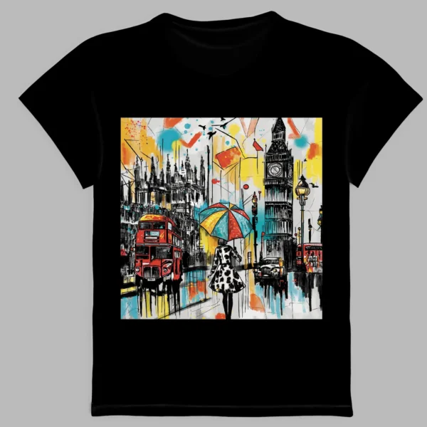 black t-shirt with london print