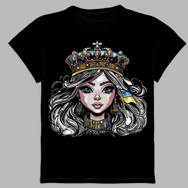 black t-shirt with queen of ukraine print