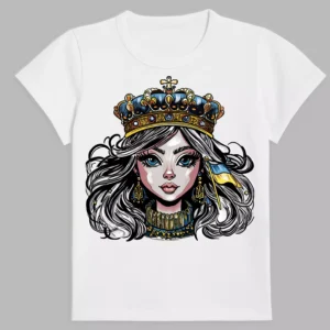 white t-shirt with queen of ukraine print