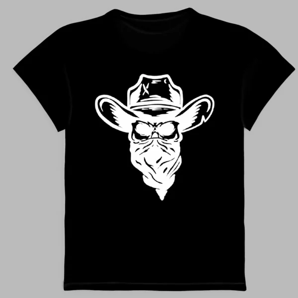 black t-shirt with cowboy hat print