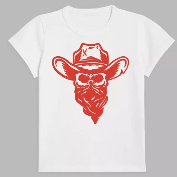 white t-shirt with cowboy hat print