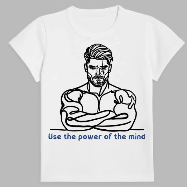 white t-shirt with the power of the mind print