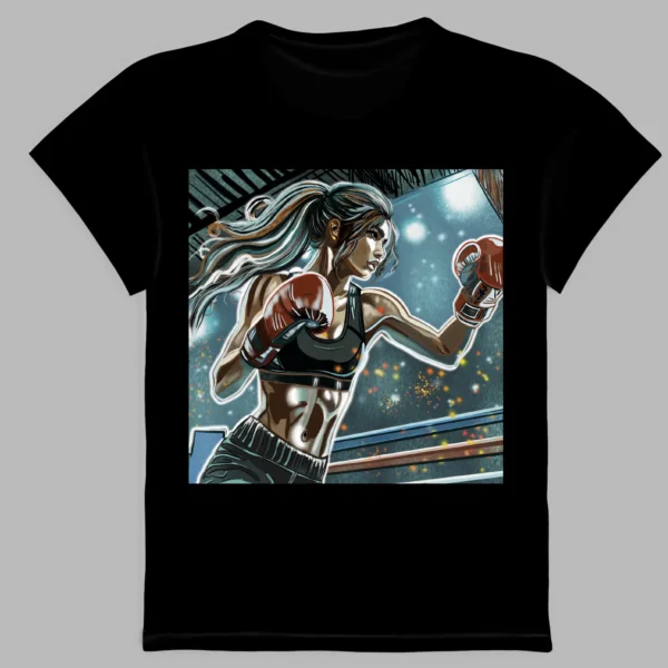 black t-shirt with boxing time print