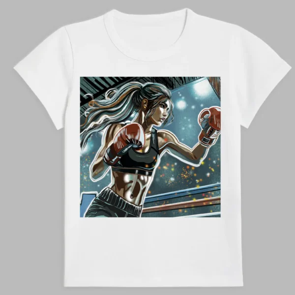 white t-shirt with boxing time print