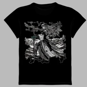 black t-shirt with feminine style print