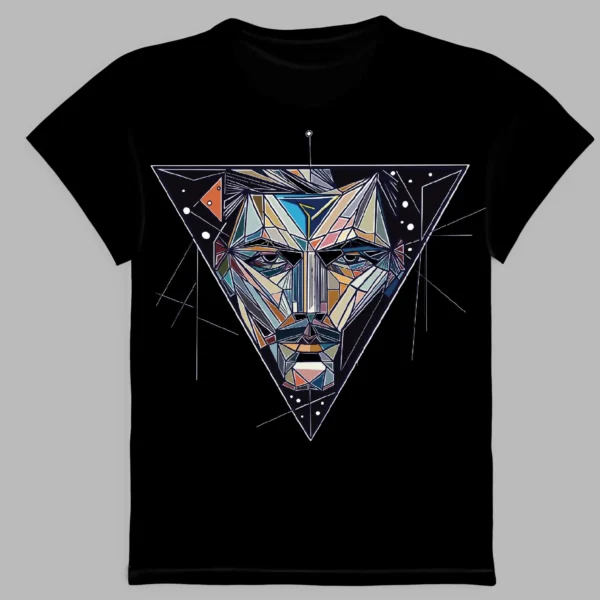 black t-shirt with geometric elegance print