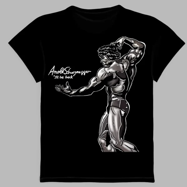 a black t-shirt with a print of the arnold schwarzenegger