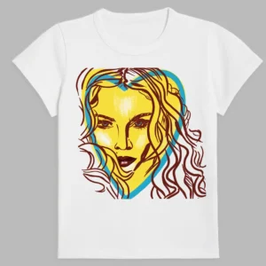 a white t-shirt with a print of the madonna