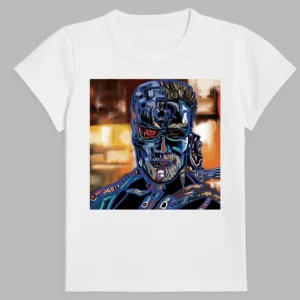 a white t-shirt with a print of the robot