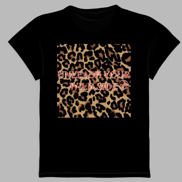 black t-shirt with a leopard print