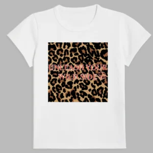 white t-shirt with a leopard print