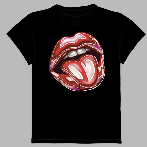 black t-shirt with juicy lips print