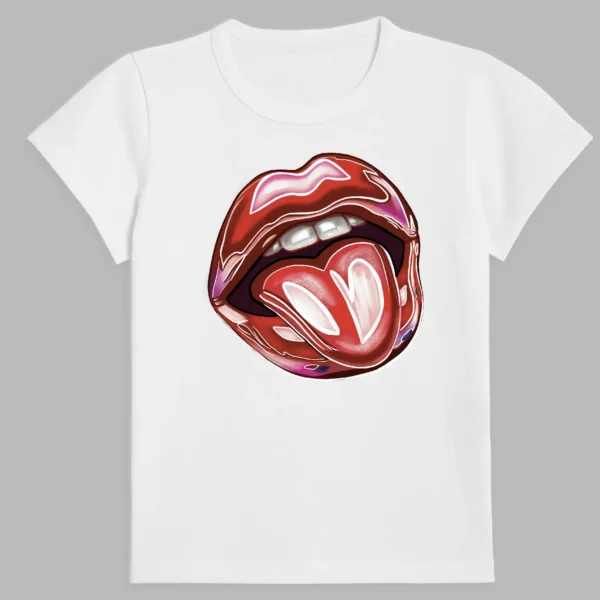 white t-shirt with juicy lips print