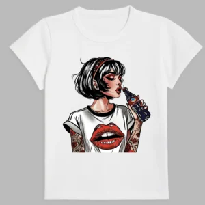 white t-shirt with a girl in tattoos print