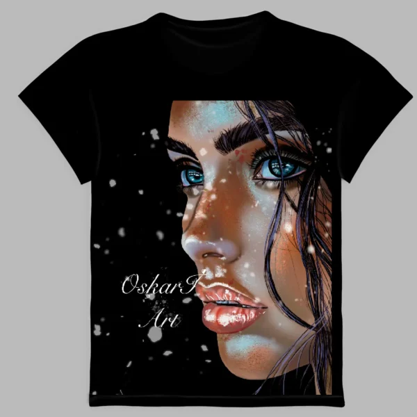 black t-shirt with beautiful women's print