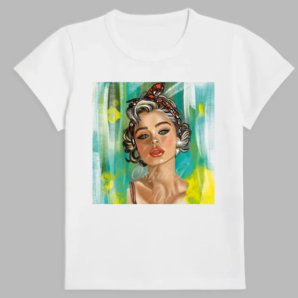 a white t-shirt with a print of the awakened woman